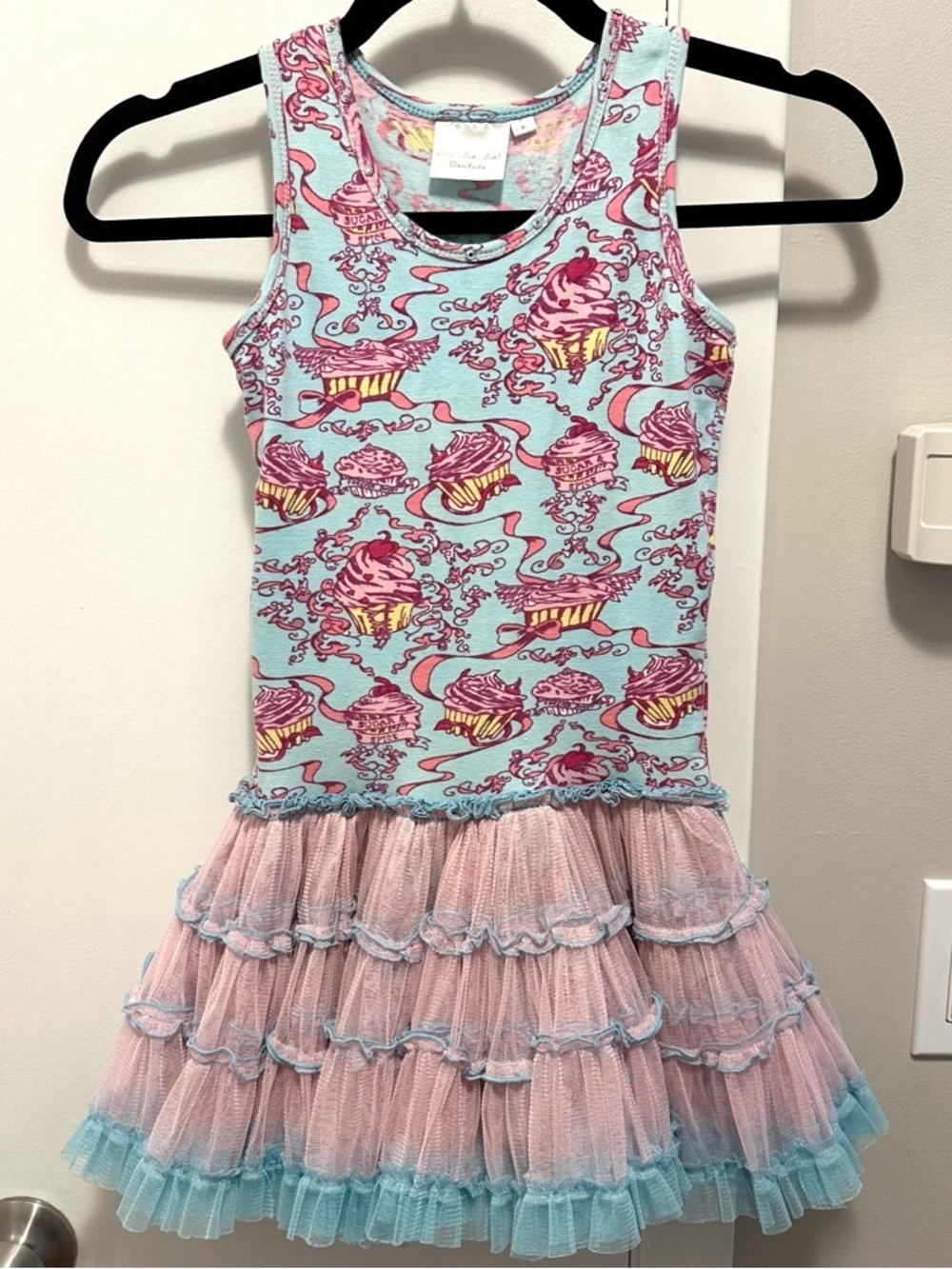 Ooh! La, La! Couture Girls Sugar & Spice Cupcake Tulle Tank Dress 6 pink blue